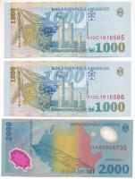 Románia 1998. 1000L (2x) sorszámkövetők "012C 1918585 - 012C 1918586" + 1999. 2000L T:UNC,...