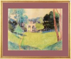 Olvashatatlan (Rónai?) jelzéssel: Viadukt a martonvásári kastély parkjában. Pasztell, papír. Dekorat...