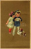 1924 Children art postcard with dog. Anna & Gasparini 103-3. (EK)