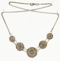 Ezüst(Ag) filigrán nyakék, jelzett, h: 44 cm, nettó: 11,3 g