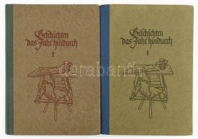 Geschichten das Jahr hindurch I-II. Bände. I. Folge: Durch Adcvend und Weihnachtszeit. II. Folge: Durch Fasten und Osterzeit. Hrsg. von Dr. Alois Brems. Gunzenhausen - Eichstätt, én., J. Riedel - Ph. Brönner & M. Daentler. Német nyelven. Kiadói félvászon-kötések.