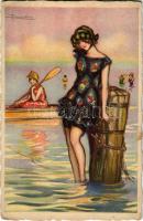 1926 Lady art postcard, on the beach. Anna &amp; Gasparini 651-1. s: A. Busi (Rb)