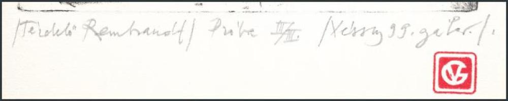 Véssey Gábor (1948-): Térdelő Rembrandt, 1999. Litográfia, papír, jelzett, próbanyomat III/III számo...