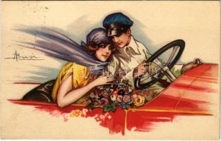 1929 Lady art postcard, automobile. Anna & Gasparini 615-2. s: A. Busi (fl)