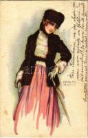 1922 Lady art postcard s: Adolfo Busi (fl)