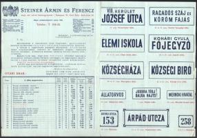 cca 1910 Steiner Ármin és Ferenc ércárú gyárosok reklám nyomtatvány utcanévtáblák képeivel. 4 p