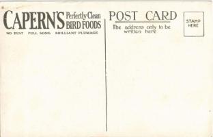 Parrot. Feed on Capern's Parrot Food. Capern's Perfectly Clean Bird Foods advertisement (f...