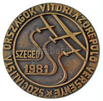 1981. "Szocialista Országok Vitorlázórepülő Versenye - Szeged, 1981" egyoldalas bronz emlékérem (78mm) T:XF