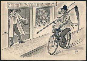 Szegő Gizi (1902-1985), 2 db karikatúra: "Cikk-cakk vetés" és "Az áruelosztás csodáib...