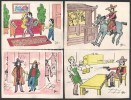 Szegő Gizi (1902-1985): össz. 13 db karikatúra. Tus, akvarell, papír, mindegyik jelzett és hátoldalá...