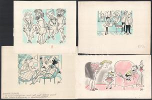 Szegő Gizi (1902-1985): össz. 12 db karikatúra. Tus, akvarell, papír, mindegyik jelzett és hátoldalá...