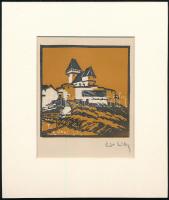 Kós Károly (1883-1977): Vár. Linómetszet, papír, paszpartuban, utólagos jelzéssel, 10,5×10,5 cm