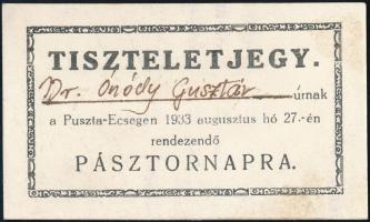 1933 Pusztaecseg tiszteletjegy pásztornapra