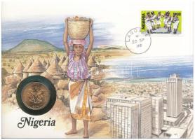 Nigéria 1974. 1k felbélyegzett borítékban, bélyegzéssel, német nyelvű leírással T:UNC Nigeria 1974. 1 Kobo in envelope with stamp and cancellation, with German description C:UNC