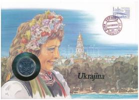 Ukrajna 1992. 5k felbélyegzett borítékban, bélyegzéssel, német nyelvű leírással T:UNC Ukraine 1992. 5 Kopiyok in envelope with stamp and cancellation, with German description C:UNC