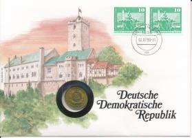 NDK 1989A 20pf, felbélyegzett borítékban, bélyegzéssel, német nyelvű leírással T:UNC GDR 1989A 20 Pfennig in envelope with stamp and cancellation, with German description C:UNC