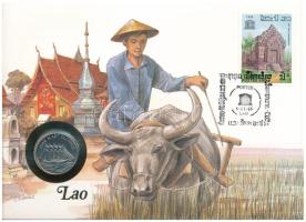 Laosz 1988. 10K Cu-Ni borítékban, bélyegzéssel T:UNC  Laos 1988. 10 Kip Cu-Ni "Five-masted Clipper" in envelope with stamp and cancellation C:UNC