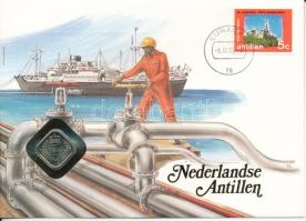 Holland-Antillák 1985. 5c felbélyegzett borítékban, bélyegzéssel, német nyelvű leírással T:UNC  Netherlands Antilles 1985. 5 Cents in envelope with stamp and cancellation, with German description C:UNC