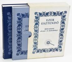 Ezer esztendő. Millenniumi olvasó-és daloskönyv I-II. Budapest, 2000, Dinasztia Kiadó. Kiadói kartonált papírkötésben, kissé kopott, kissé sérült kiadói karton mappában, de belül jó állapotban.