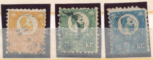 1871 Réznyomat 2kr, 3kr és 10kr (12.000) (10kr foghibák, hiányzó sarokfog / perf. faults, missing corner perf.)