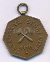 ~1910. "Tatabányai Sport Club 1910 / Jó Szerencsét!" bronz díjérem mellszalag nélkül, füllel, hátoldalán "III." gravírozással (~33x32mm) T:XF