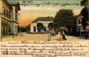 1907 Wien, Vienna, Bécs XIV. Hadersdorf-Weidlingau, Bahnhofplatz / railway station, square, restaurant (fl)