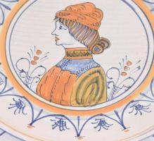 Deruta L'antica mázas kerámia dísztál, jelzett, kopott, d: 32 cm