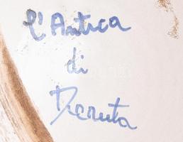 Deruta L'antica mázas kerámia dísztál, jelzett, kopott, d: 32 cm