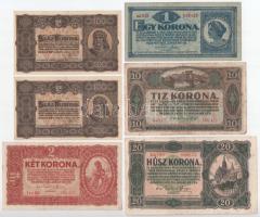 1920. 1K + 2K "2aa" + 10K + 20K + 1923. 100K nyomdahely-megjelölés nélkül (2x) T:VF-VG közte folt, kis szakadás