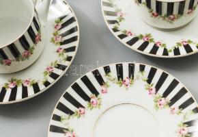 cca 1910, Csehszlovák teás készlet, kiöntő és kiskiöntő nélkül, jelzett, kopással, közte repedéssel