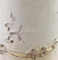 Kovács Éva (1938-): Virágcsokros lány. Mázas kerámia. Jelzett. minimális lepattanással m: 32 cm