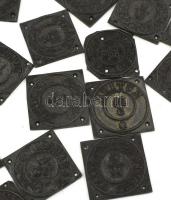 19. századi postai bélyegzések lenyomatai fémlapokon, 21 darab, cca 25x25 mm, érdekes településekkel