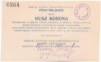 Zirc 1919. 20K "Zirczi Járási Takarékpénztár Pénztári-Jegye" T:AU  Hungary / Zirc 1919. 20 Korona "Receipt of the District Savings Bank of Zirc" C:AU Adamo ZIR-1.2