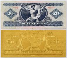 1980. 20Ft "C 352 094349" + 1947. 20Ft aranyozott bankjegy replika T:F, replika :AU