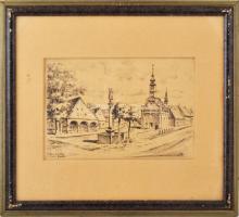 JR vagy IR jelzéssel: Szent Rókus kápolna (Délvidék, Horvátország?). Nyomat, papír. Üvegezett fakere...