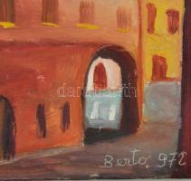 Berto jelzéssel: Mediterrán városrészlet, 1972. Olaj, vászon, kartonon. 20×30 cm