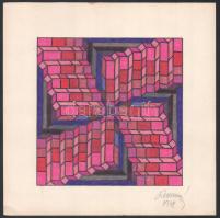 Koppány Frigyes (?-?): Op-art kép, 1978. Filctoll, papír, jelzett, papírra kasírozva. 16,5x16 cm