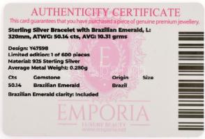Emporia ezüst (Ag) karkötő brazil smaragddal jelzett, certifikáttal 10,6 g