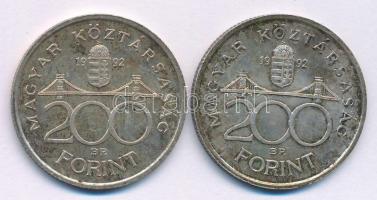 1992. 200 Ft Ag "MNB" (2x) T:1- patina Adamo F13