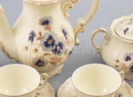 Zsolnay búzavirág mintás kávés készlet. Jelzett, hibátlan, mázrepedéssel, teljes