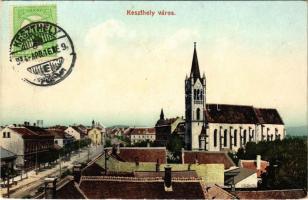 1914 Keszthely, látkép, templom. Mérei Ignác kiadása (EK)