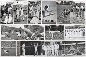 1936 Gyűjtőképek a berlini olimpiáról, több sportágról, a magyar futballválogatottról is, 23 db 17×12 cm, 75 db 12×8 cm