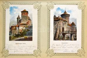 175 db múlt század eleji főleg városképes külföldi lap szép és jó állapotú korabeli albumban. Gondos...