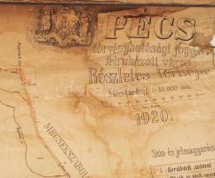 1920 Komlósi István: Pécs törvényhatósági joggal felruházott város részletes térképe. 90x150 cm Sérü...