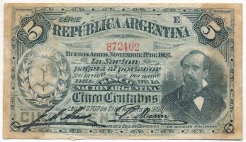 Argentína DN (1895-1896) 5c José A. Areco, Plácido Marí­n T:F folt Argentina DN (1895-1896) 5c José A. Areco, Plácido Marí­n C:F spotted Krause P#209