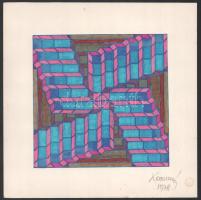 Koppány Frigyes (?-?): Geometria, 1978. Filctoll, papír, jelzett, papírra kasírozva. 16x16 cm