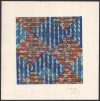 Koppány Frigyes (?-?): Színes geometria, 1978. Filctoll, papír, jelzett, papírra kasírozva. 16x16 cm