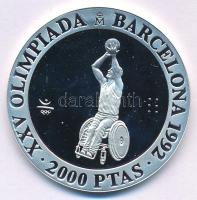 Spanyolország 1992. 2000P Ag Nyári Olimpia 1992 Barcelona - Kerekesszékes kosárlabda T:PP  Spain 1992. 2000 Pesetas Ag 1992 Summer Olympics, Barcelona - Wheelchair basketball C:PP  Krause KM#912