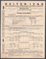 1941 Reiter Izsó Paprika-Export, Szeged - Árellenőrzési Orsz. Korm.Biztos rend.ért. kiadott Árjegyzék