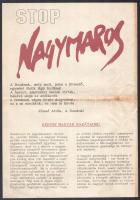 1988 Stop Nagymaros, tüntetés Budapesten a nagymarosi vízlépcső ellen, a Zöldek politikai röplapja, 30,5x21 cm